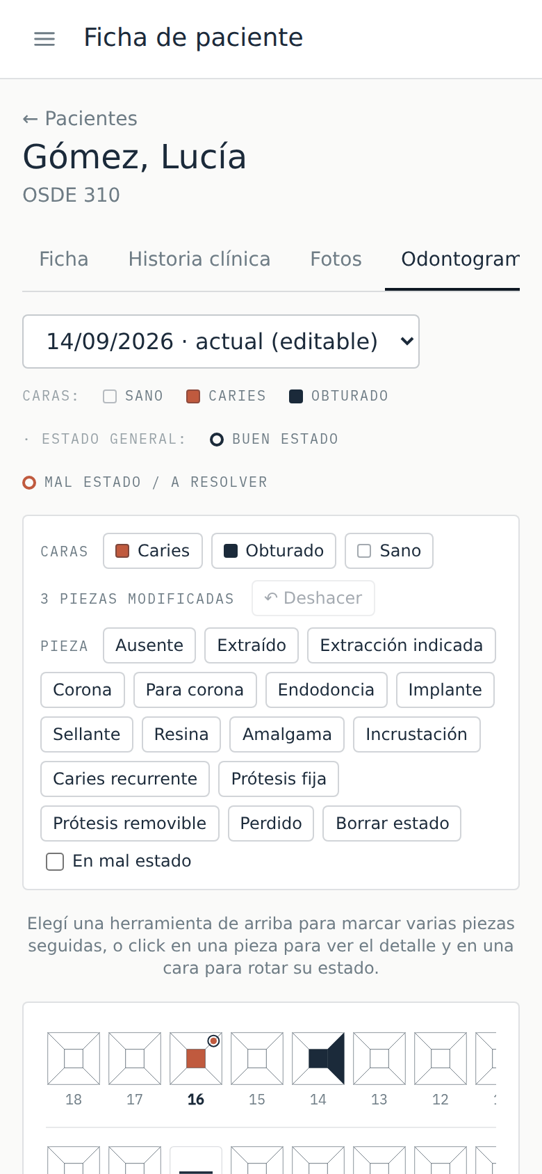 Ficha de paciente de Praxia en el celular